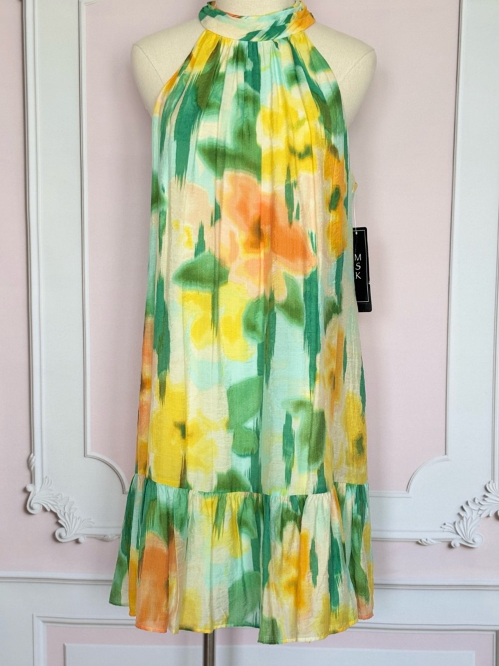 MSK Floral Sleeveless A-Line Silhouette Halter Dress--NWT--L - Picture 11 of 16